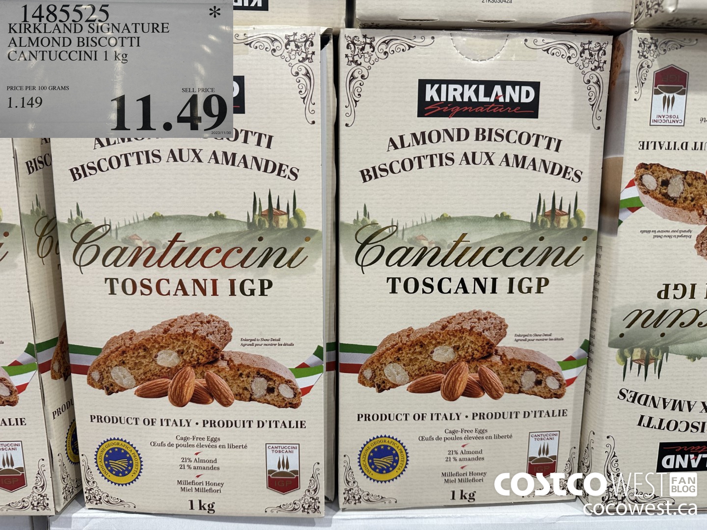 1485525 KIRKLAND SIGNATURE ALMOND BISCOTTI CANTUCCINI 1 KG $11.49