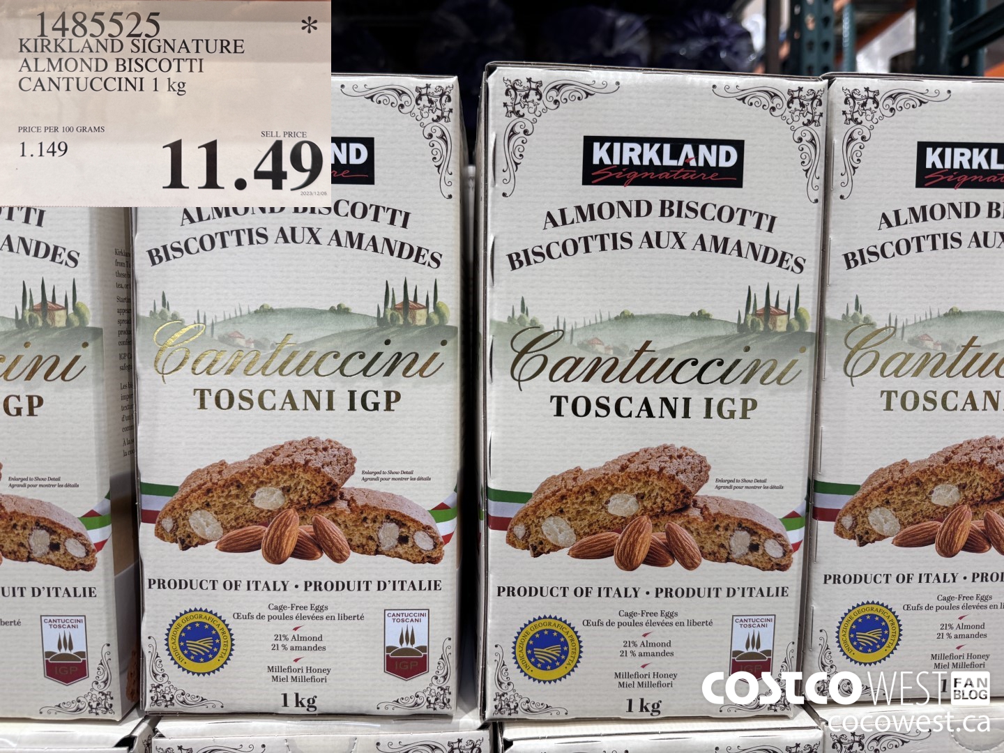 1485525 KIRKLAND SIGNATURE ALMOND BISCOTTI CANTUCCINI 1 KG $11.49