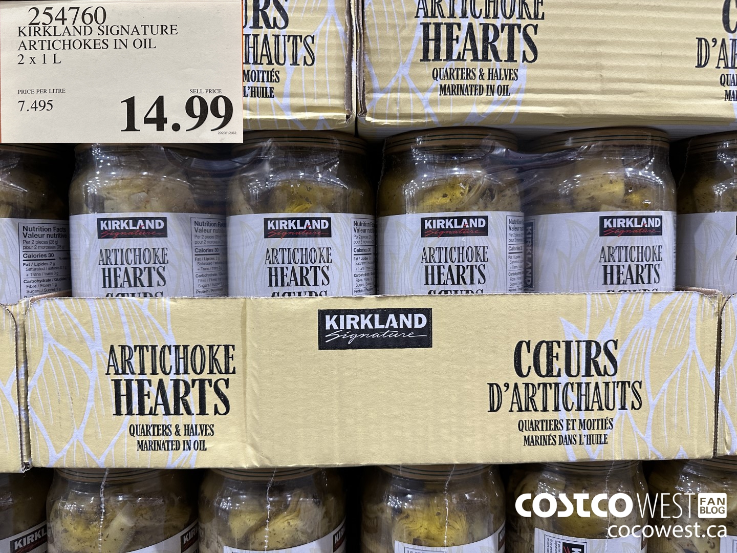 254760 KIRKLAND SIGNATURE ARTICHOKES IN OIL 2 x 1L  $14.99