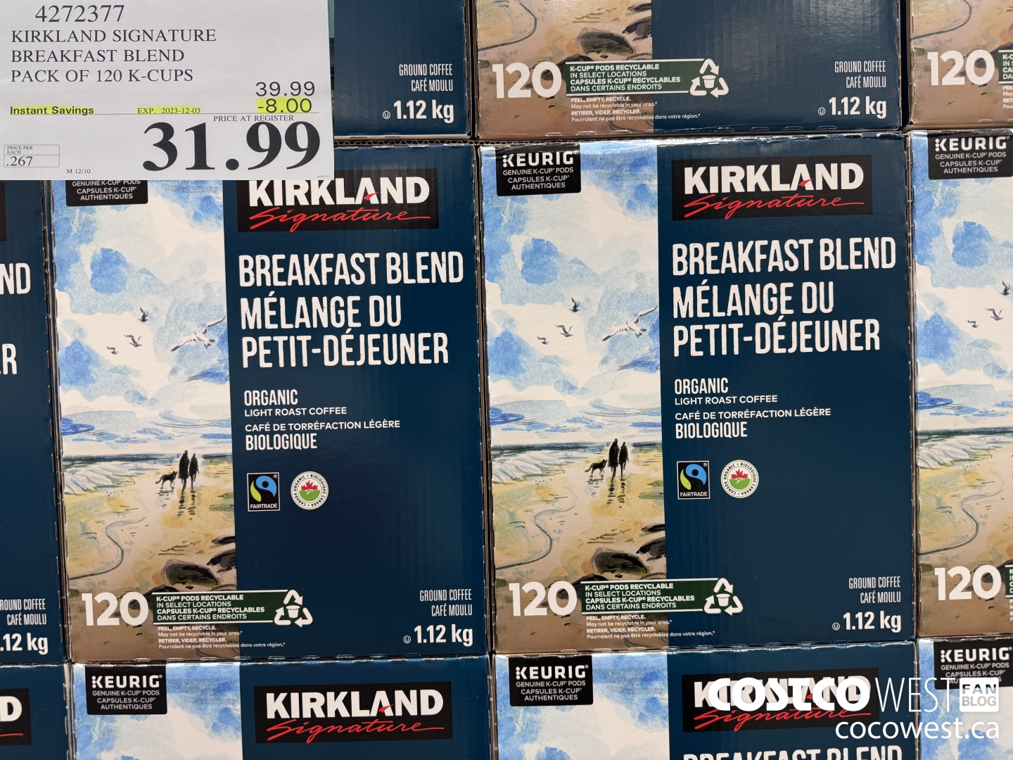 4272377 KIRKLAND SIGNATURE BREAKFAST BLEND PACK OF 120 K-CUPS ($8.00 INSTANT SAVINGS EXPIRES ON 2023-12-03) $31.99