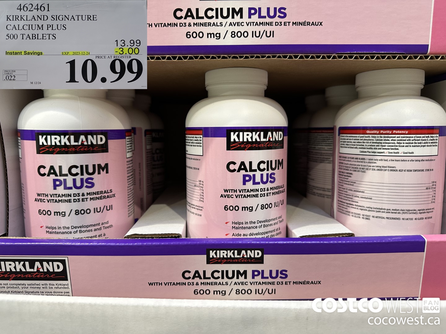 462461 KIRKLAND SIGNATURE CALCIUM PLUS 500 TABLETS ($3.00 INSTANT SAVINGS EXPIRES ON 2023-12-24) $10.99
