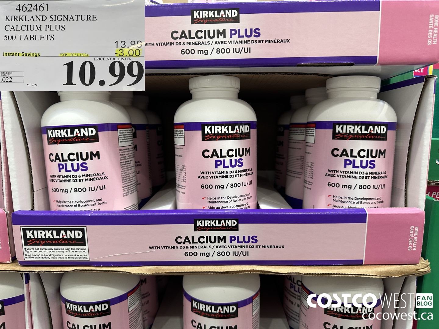 462461 KIRKLAND SIGNATURE CALCIUM PLUS 500 TABLETS ($3.00 INSTANT SAVINGS EXPIRES ON 2023-12-24) $10.99