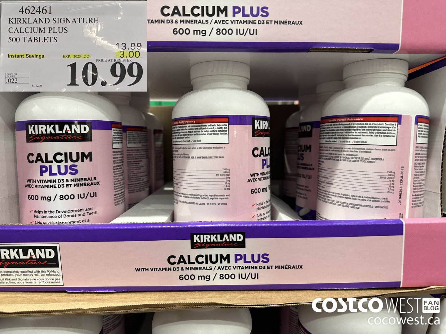 462461 KIRKLAND SIGNATURE CALCIUM PLUS 500 TABLETS ($3.00 INSTANT SAVINGS EXPIRES ON 2023-12-24) $10.99