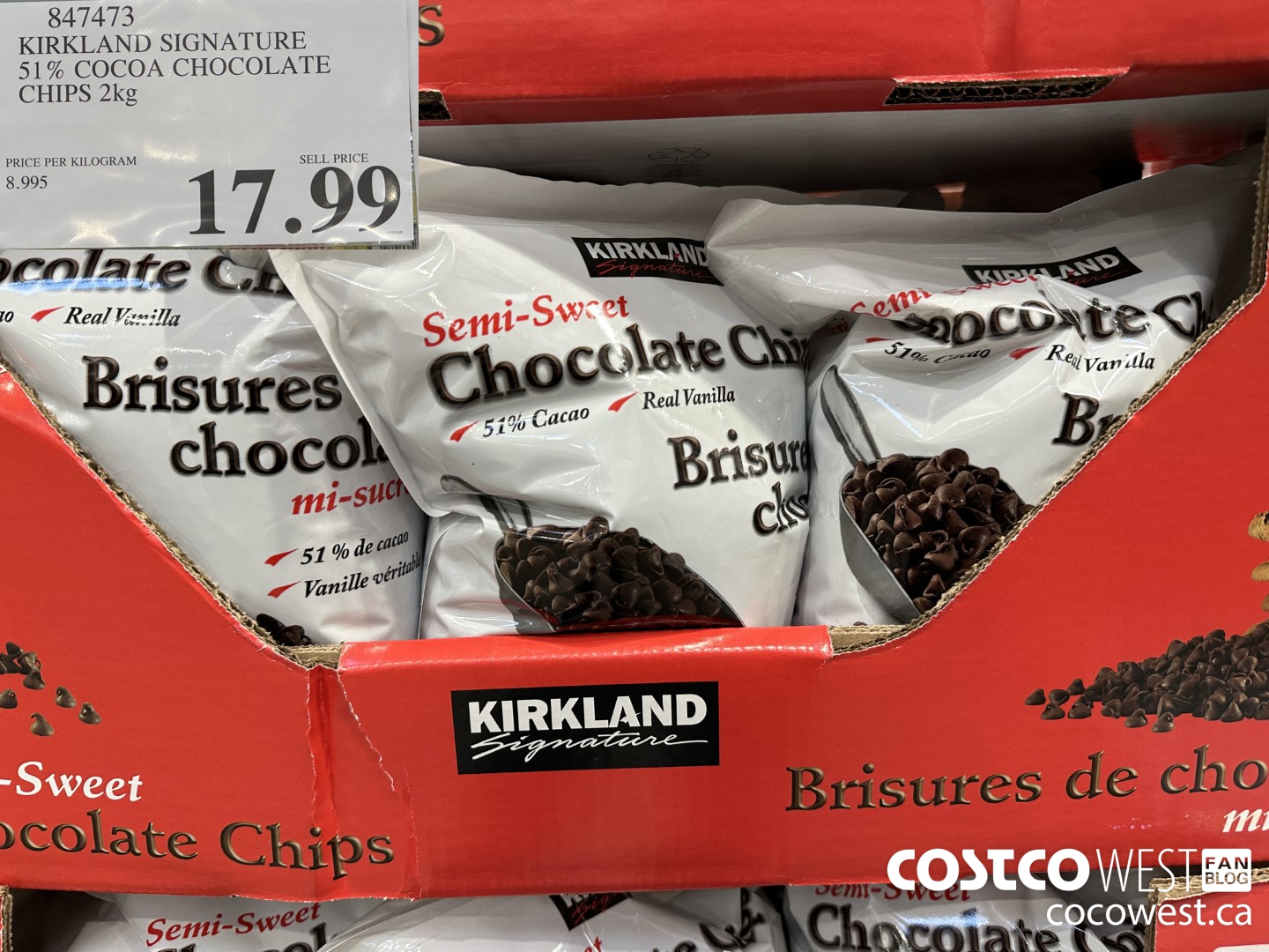 847473 KIRKLAND SIGNATURE CHOCOLATE CHIPS 2 kg $17.99