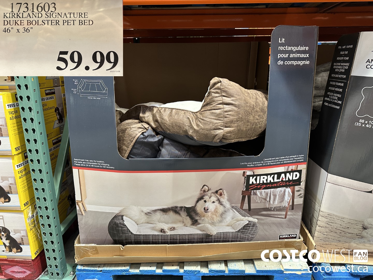 1731603 KIRKLAND SIGNATURE DUKE BOLSTER PET BED 46