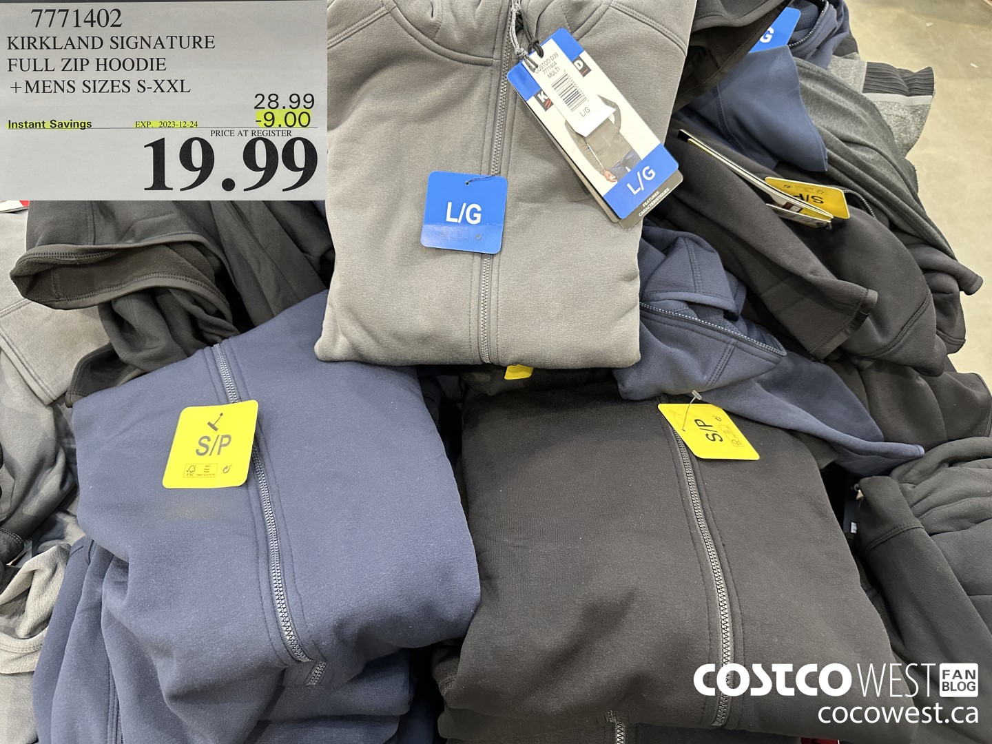 7771402 KIRKLAND SIGNATURE FULL ZIP HOODIE MENS SIZES S-XXL ($9.00 INSTANT SAVINGS EXPIRES ON 2023-12-24) $19.99