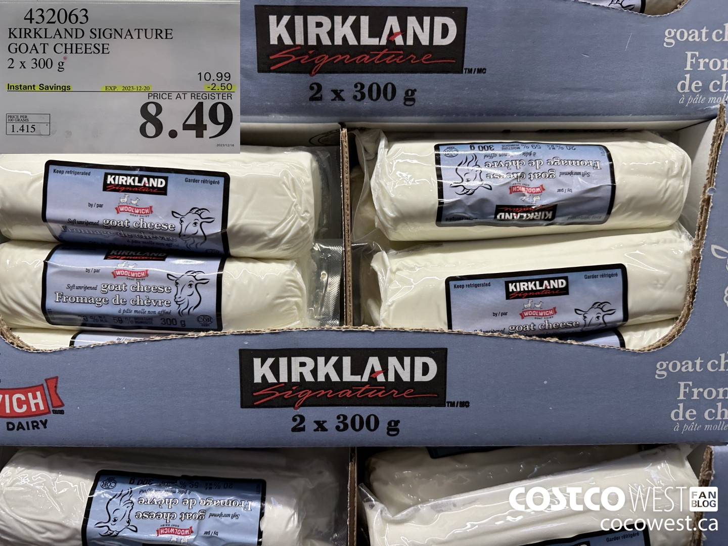 432063 KIRKLAND SIGNATURE GOAT CHEESE 2 x 300 g ($2.50 INSTANT SAVINGS EXPIRES ON 2023-12-20) $8.49