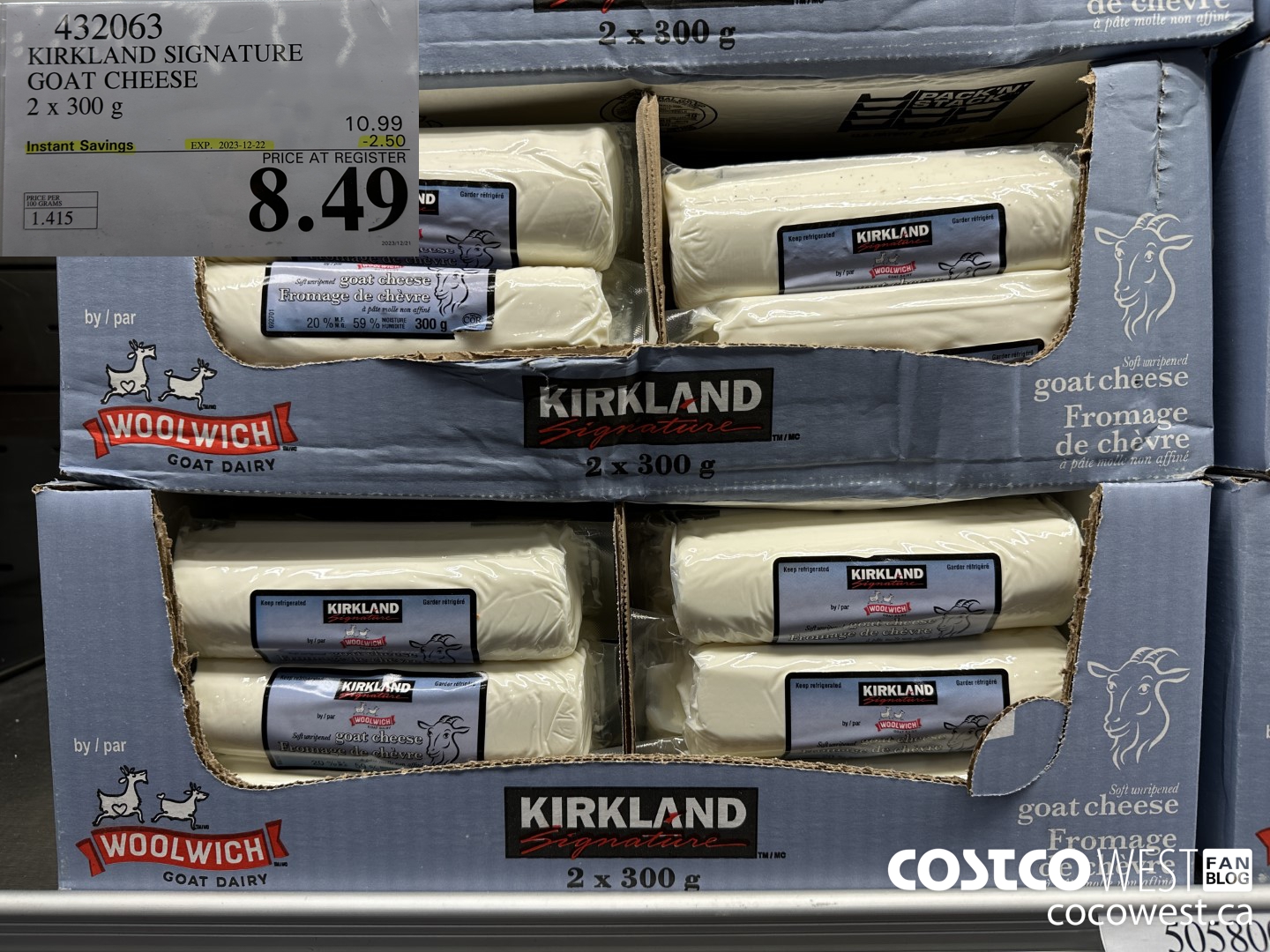 432063 KIRKLAND SIGNATURE GOAT CHEESE 2 x 300 g ($2.50 INSTANT SAVINGS EXPIRES ON 2023-12-22) $8.49