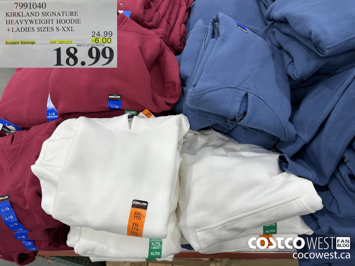 7991040 KIRKLAND SIGNATURE HEAVYWEIGHT HOODIE LADIES SIZES S-XXL ($6.00 INSTANT SAVINGS EXPIRES ON 2023-12-31) $18.99