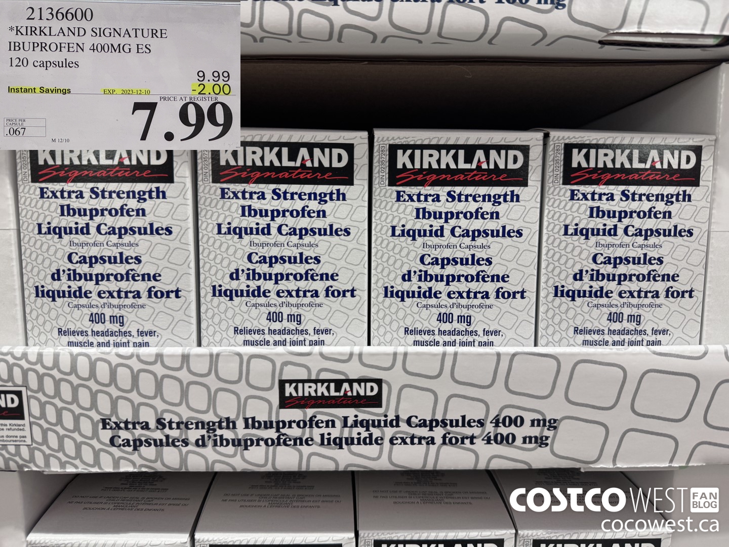 2136600 KIRKLAND SIGNATURE IBUPROFEN 400MG ES 120 CAPSULES ($2.00 INSTANT SAVINGS EXPIRES ON 2023-12-10) $7.99