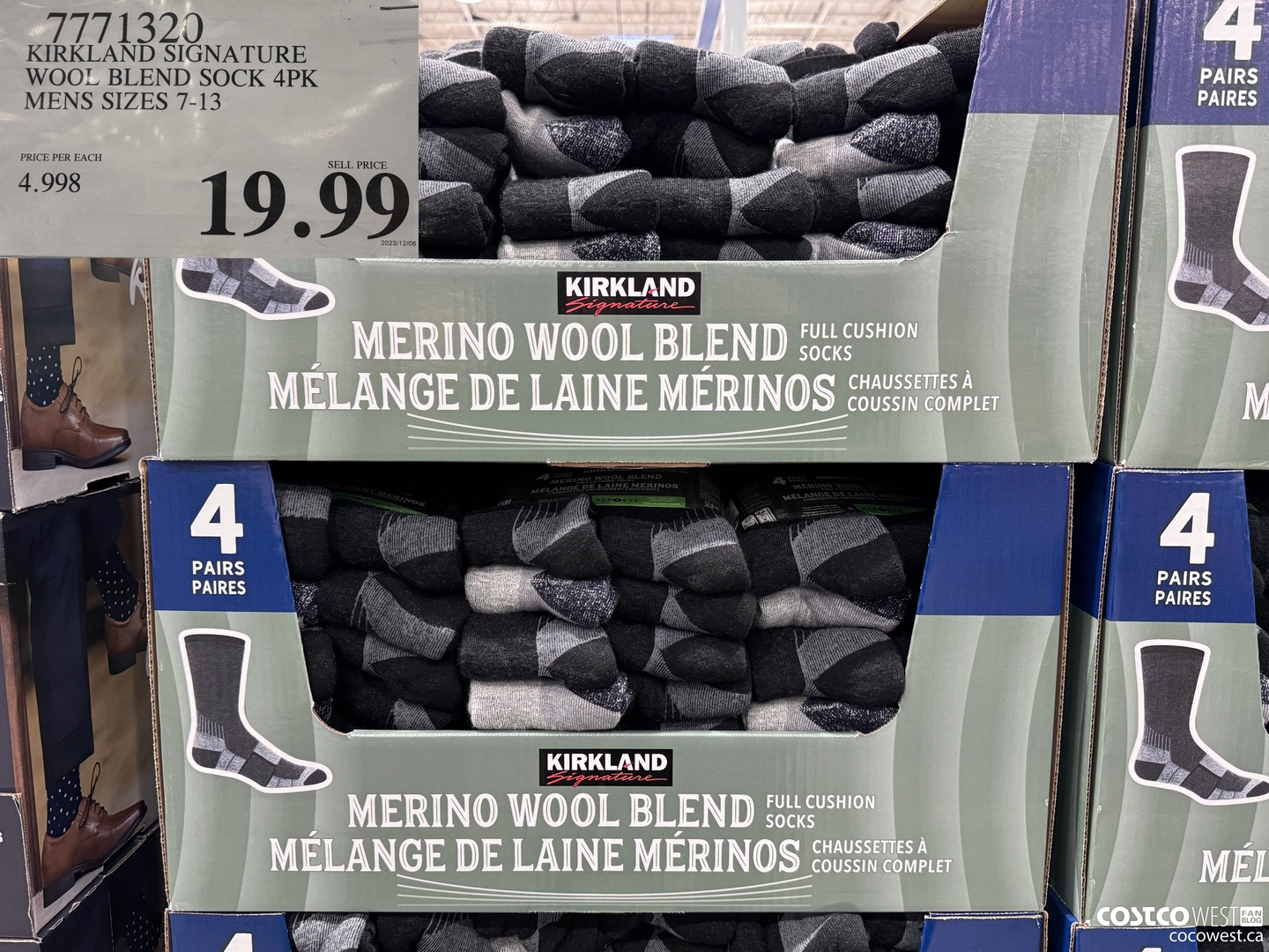 7771320 KIRKLAND SIGNATURE MEN'S WOOL BLEND SOCK 4PR $19.99