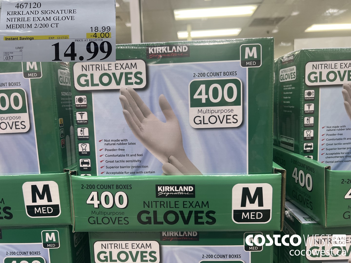 467120 KIRKLAND SIGNATURE NITRILE EXAM GLOVE MEDIUM 2/200 CT ($4.00 INSTANT SAVINGS EXPIRES ON 2023-12-17) $14.99