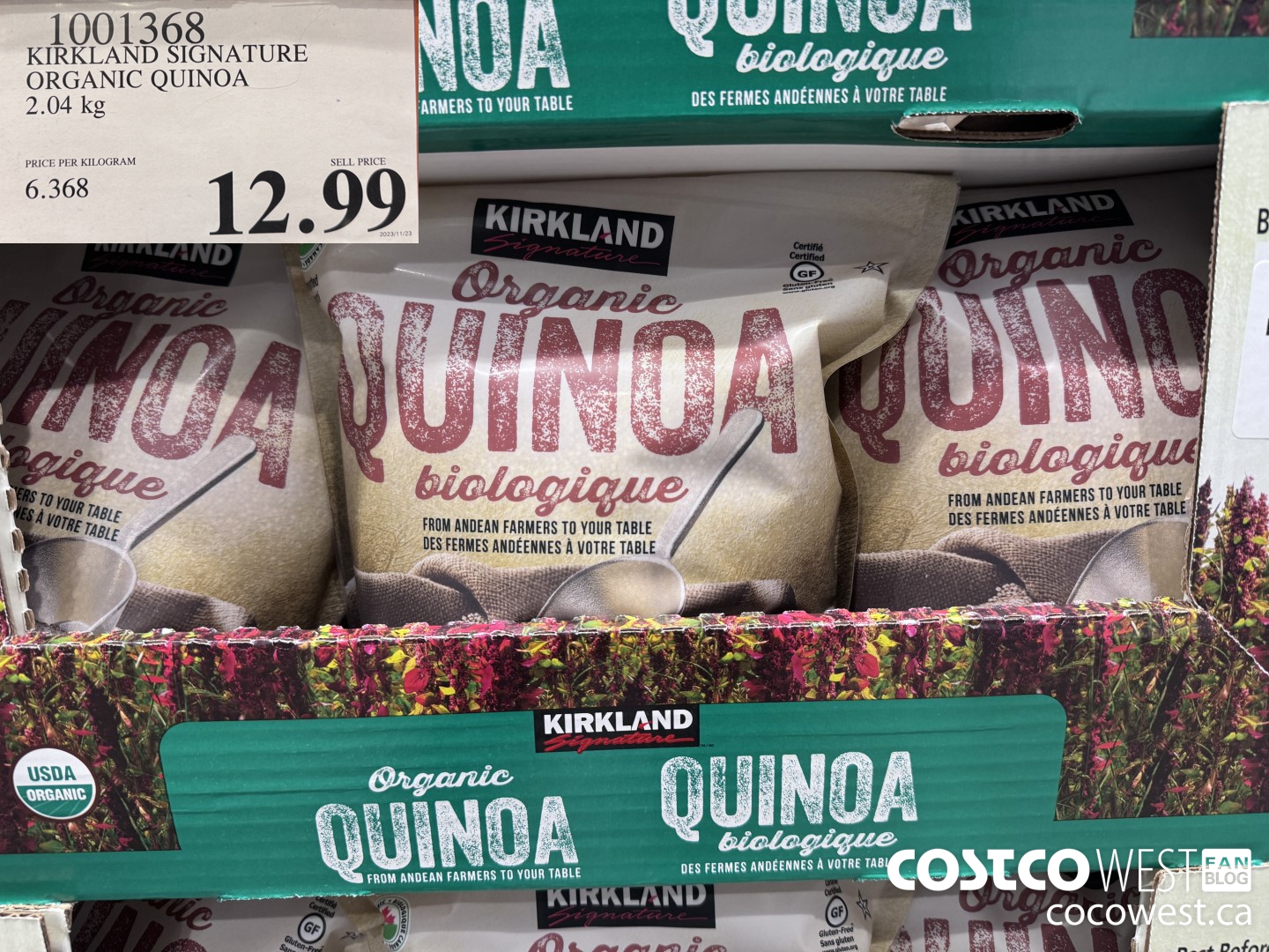 1001368 KIRKLAND SIGNATURE ORGANIC QUINOA 2.04 KG $12.99