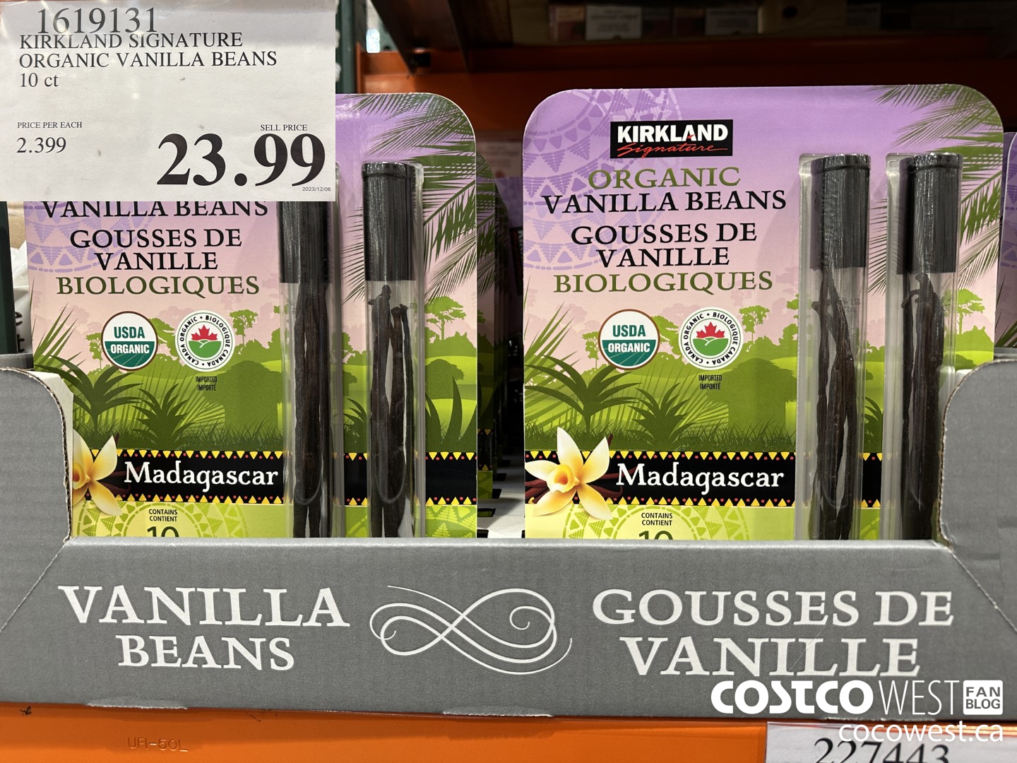 1619131 KIRKLAND SIGNATURE ORGANIC VANILLA BEANS 10 CT $23.99