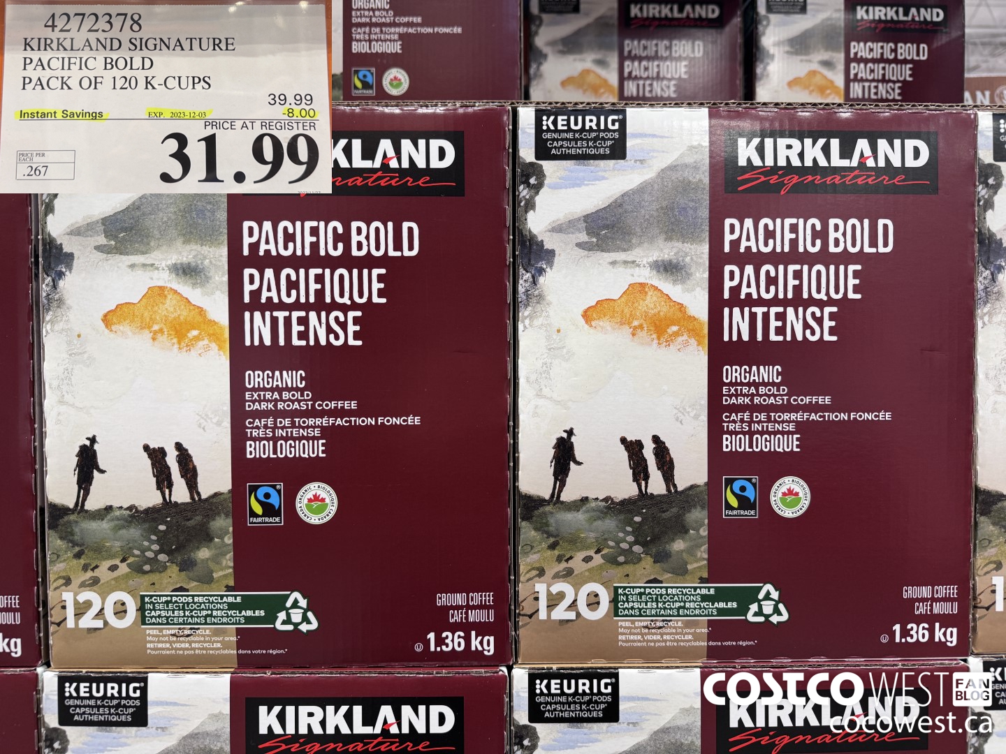 4272378 KIRKLAND SIGNATURE PACIFIC BOLD PACK OF 120 K-CUPS ($8.00 INSTANT SAVINGS EXPIRES ON 2023-12-03) $31.99
