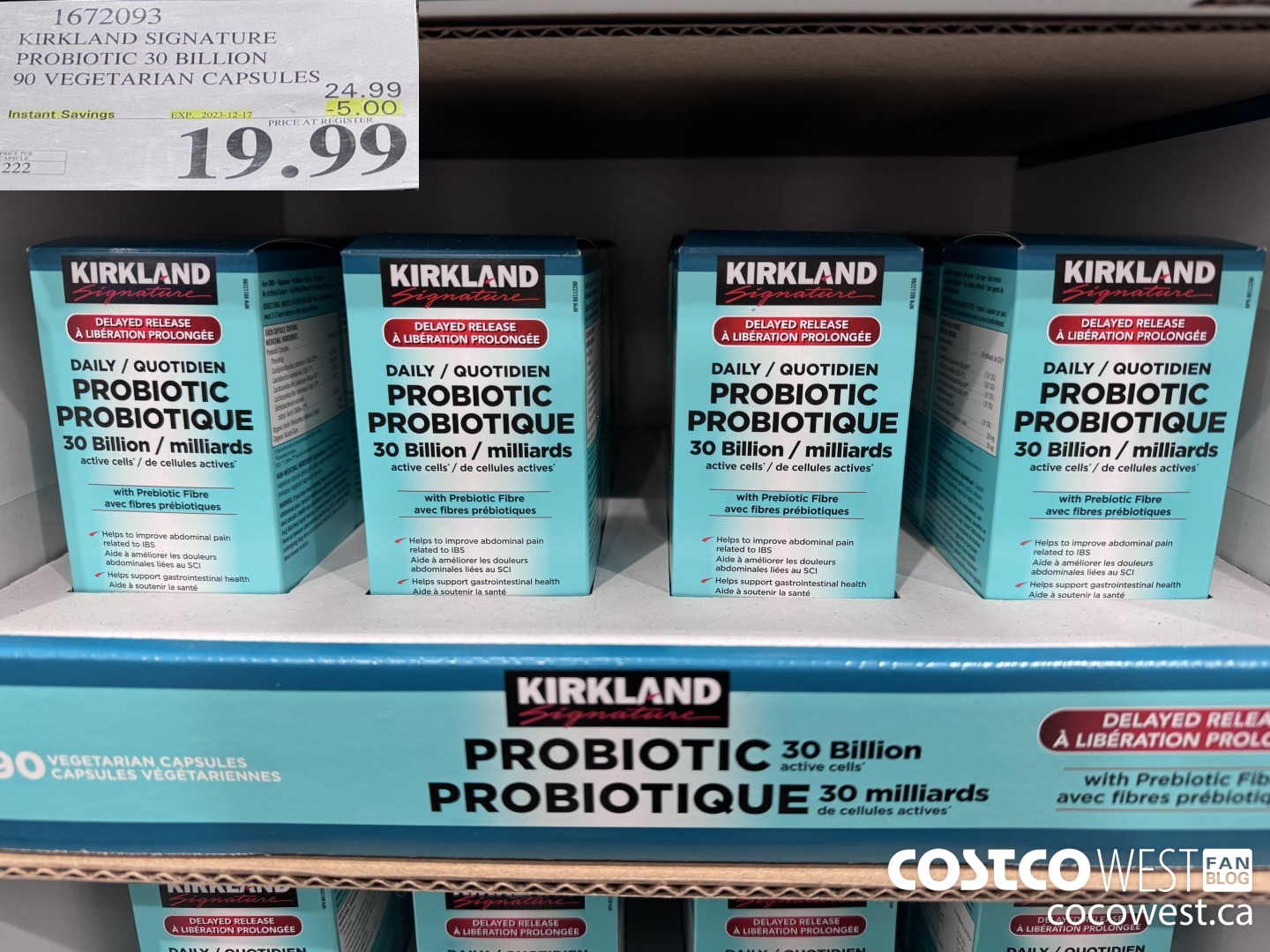 1672093 KIRKLAND SIGNATURE PROBIOTIC 30 BILLION 90 VEGETARIAN CAPSULES ($5.00 INSTANT SAVINGS EXPIRES ON 2023-12-17) $19.99