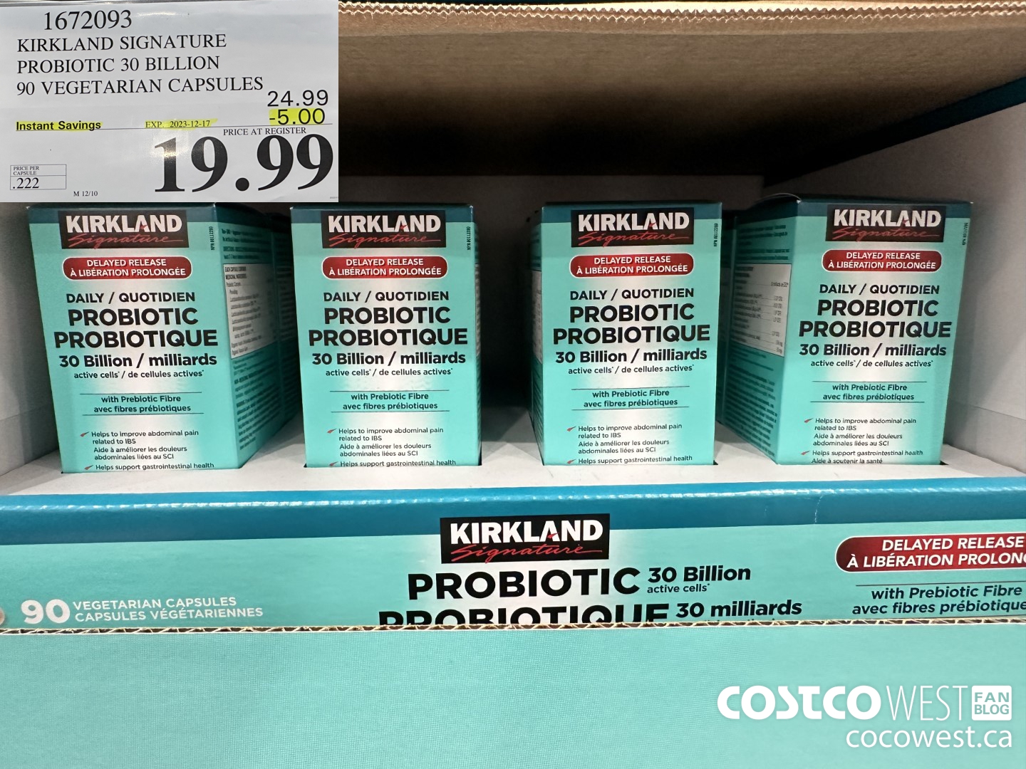 1672093 KIRKLAND SIGNATURE PROBIOTIC 30 BILLION 90 VEGETARIAN CAPSULES ($5.00 INSTANT SAVINGS EXPIRES ON 2023-12-17) $19.99