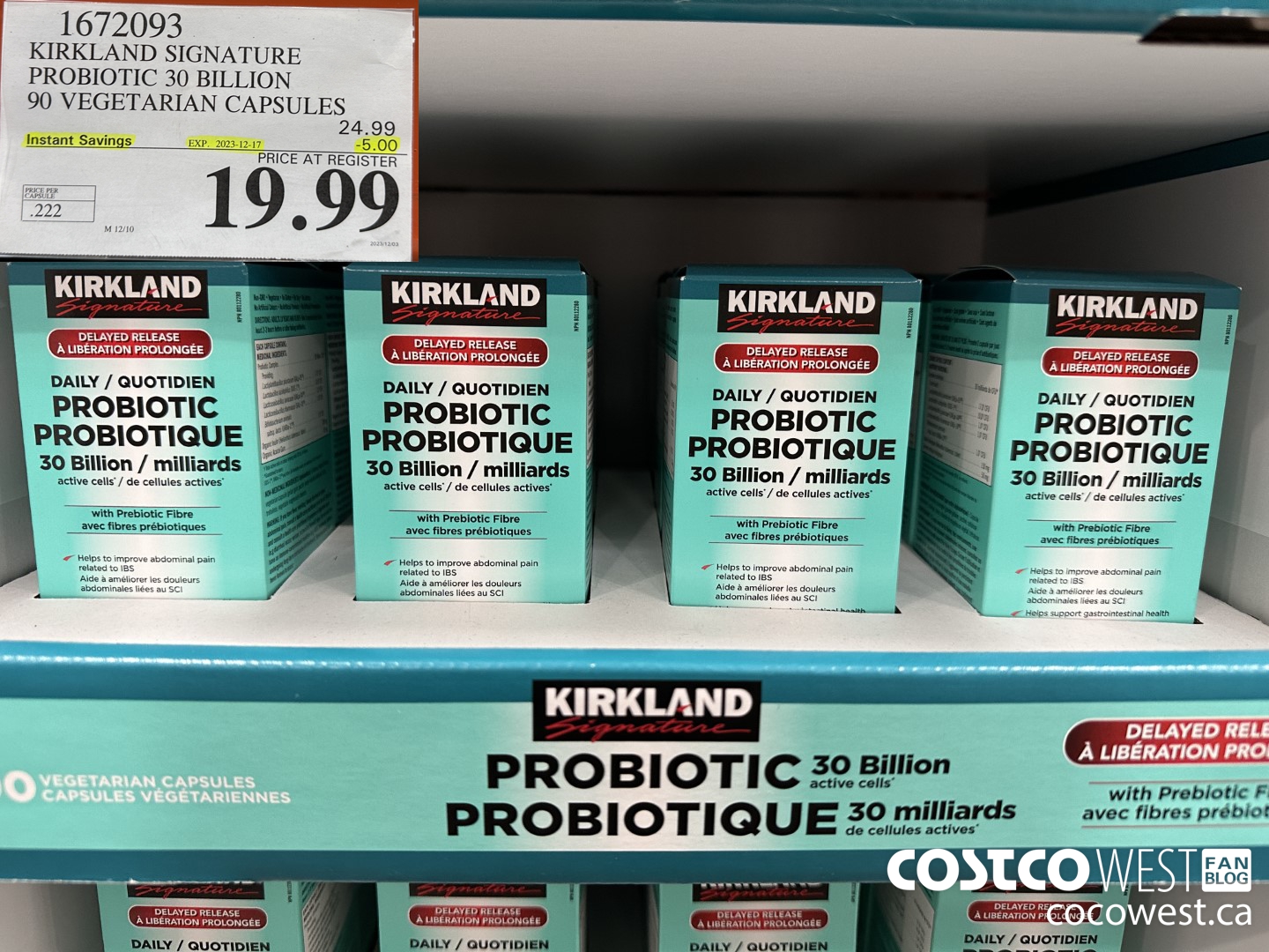 1672093 KIRKLAND SIGNATURE PROBIOTIC 30 BILLION 90 VEGETARIAN CAPSULES ($5.00 INSTANT SAVINGS EXPIRES ON 2023-12-17) $19.99