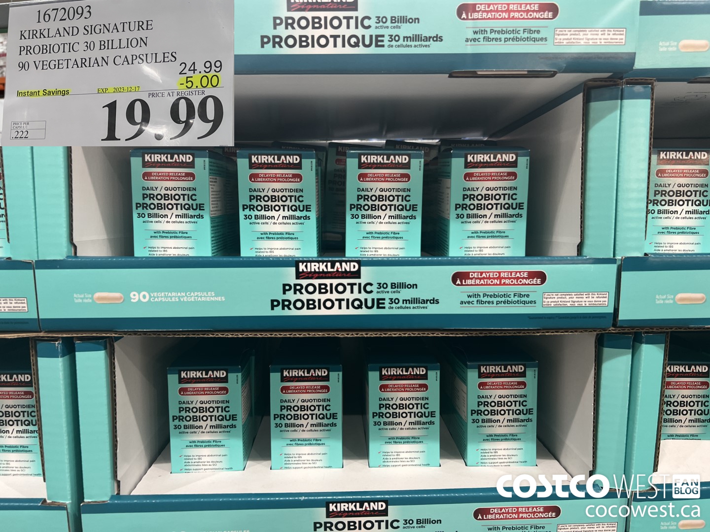1672093 KIRKLAND SIGNATURE PROBIOTIC 30 BILLION 90 VEGETARIAN CAPSULES ($5.00 INSTANT SAVINGS EXPIRES ON 2023-12-17) $19.99
