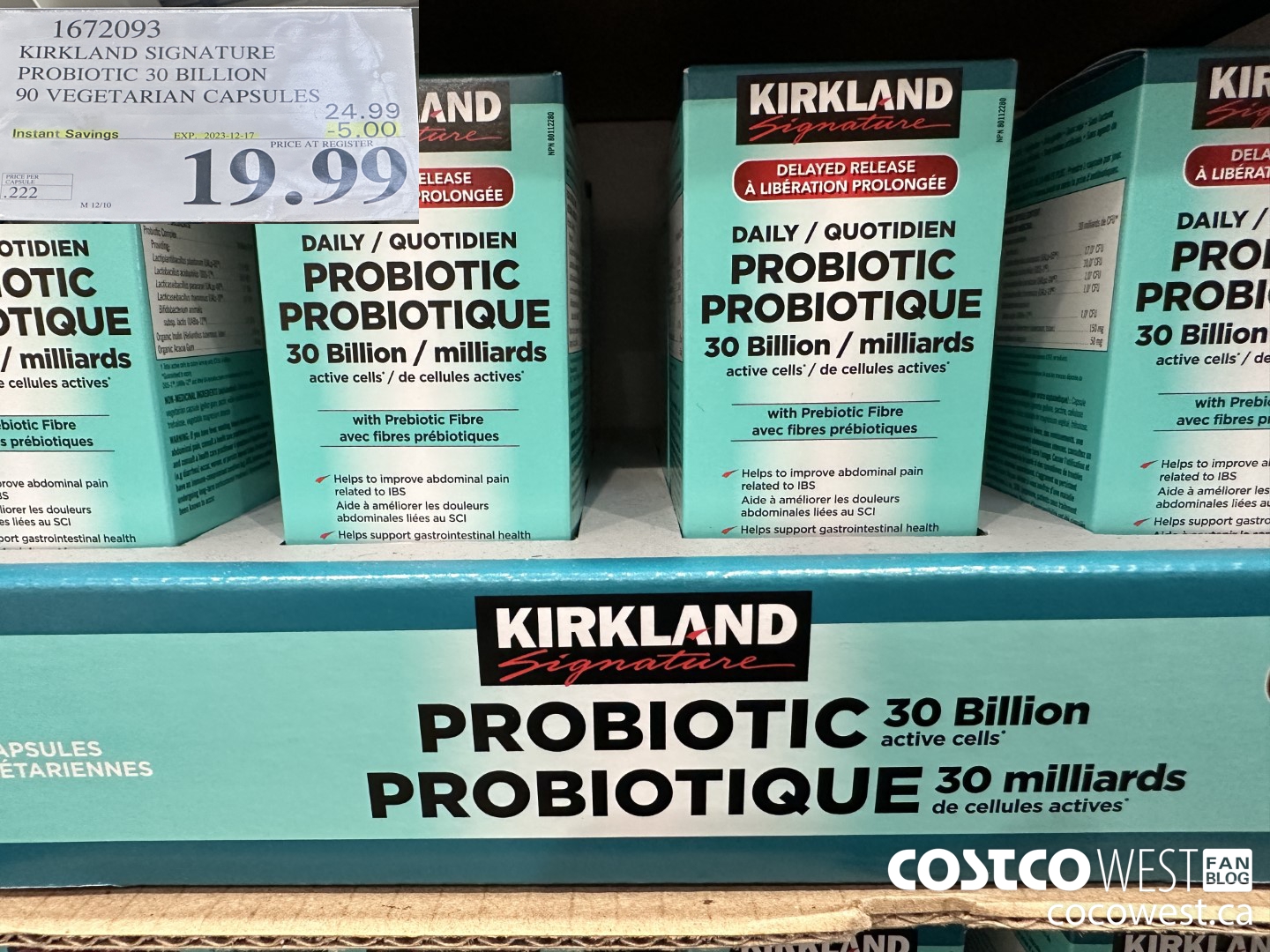 1672093 KIRKLAND SIGNATURE PROBIOTIC 30 BILLION 90 VEGETARIAN CAPSULES ($5.00 INSTANT SAVINGS EXPIRES ON 2023-12-17) $19.99