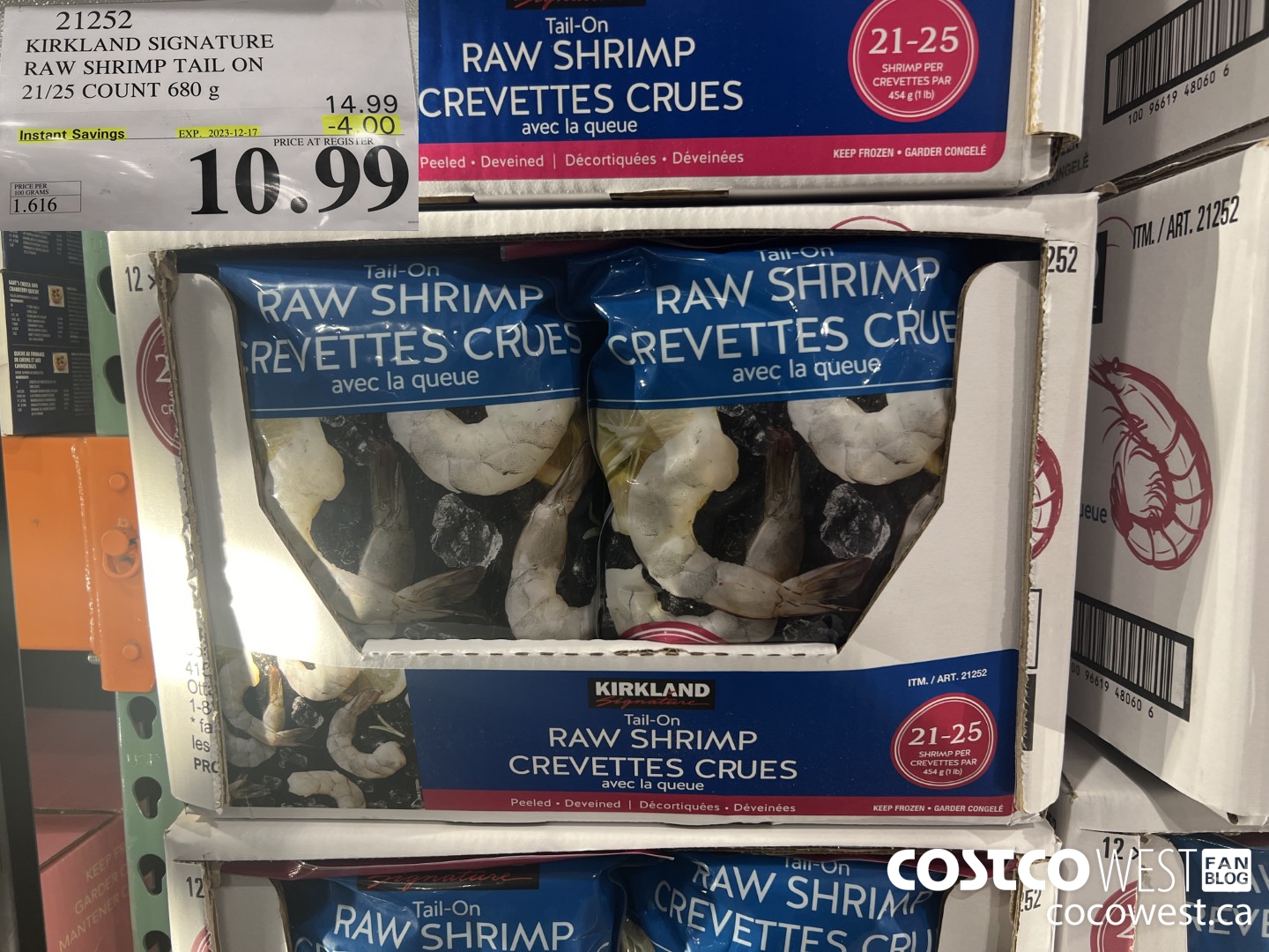 21252 KIRKLAND SIGNATURE RAW SHRIMP TAIL ON 21/25 COUNT 680 g ($4.00 INSTANT SAVINGS EXPIRES ON 2023-12-17) $10.99