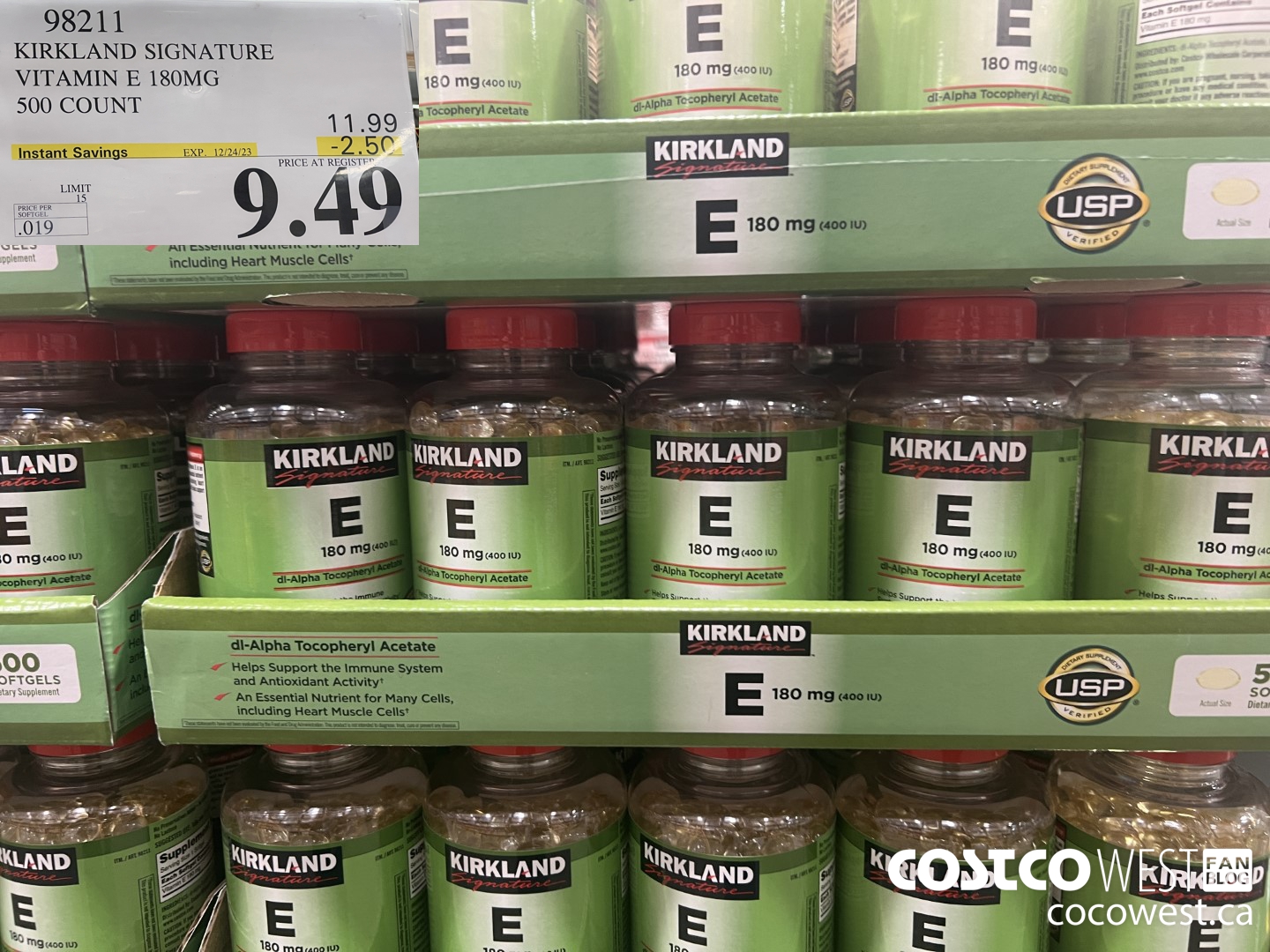 98211 KIRKLAND SIGNATURE VITAMIN E 180MG 500 COUNT ($2.50 INSTANT SAVINGS EXPIRES ON 2023-12-24) $9.49