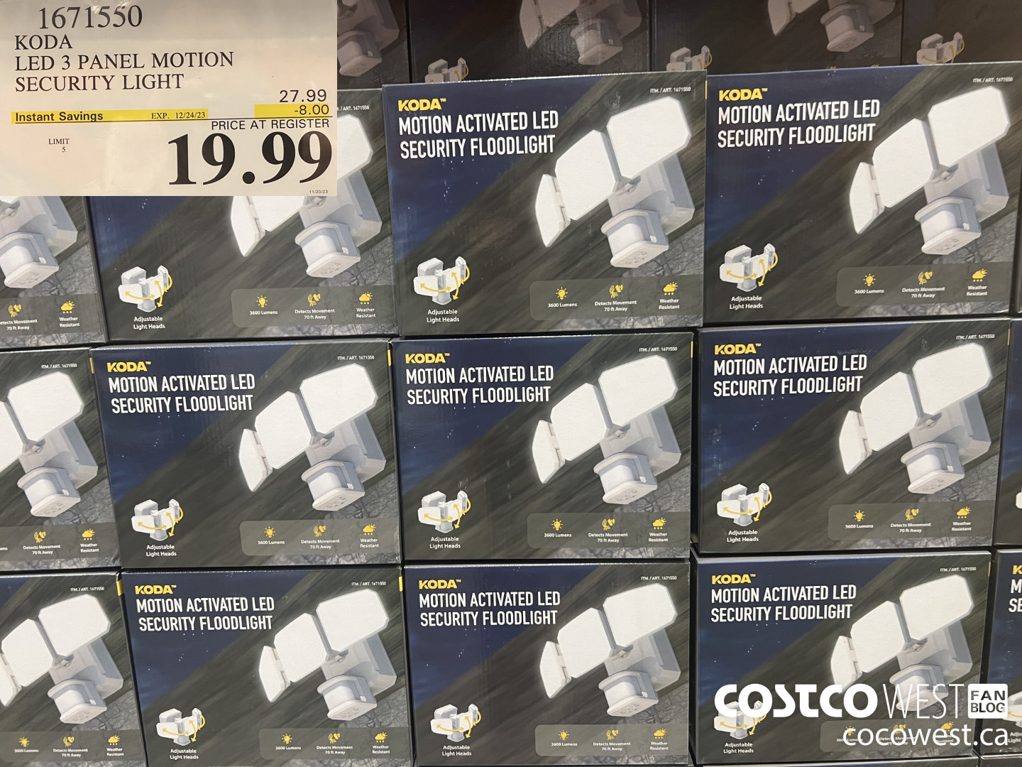 1671550 KODA LED 3 PANEL MOTION SECURITY LIGHT ($8.00 INSTANT SAVINGS EXPIRES ON 2023-12-24) $19.99