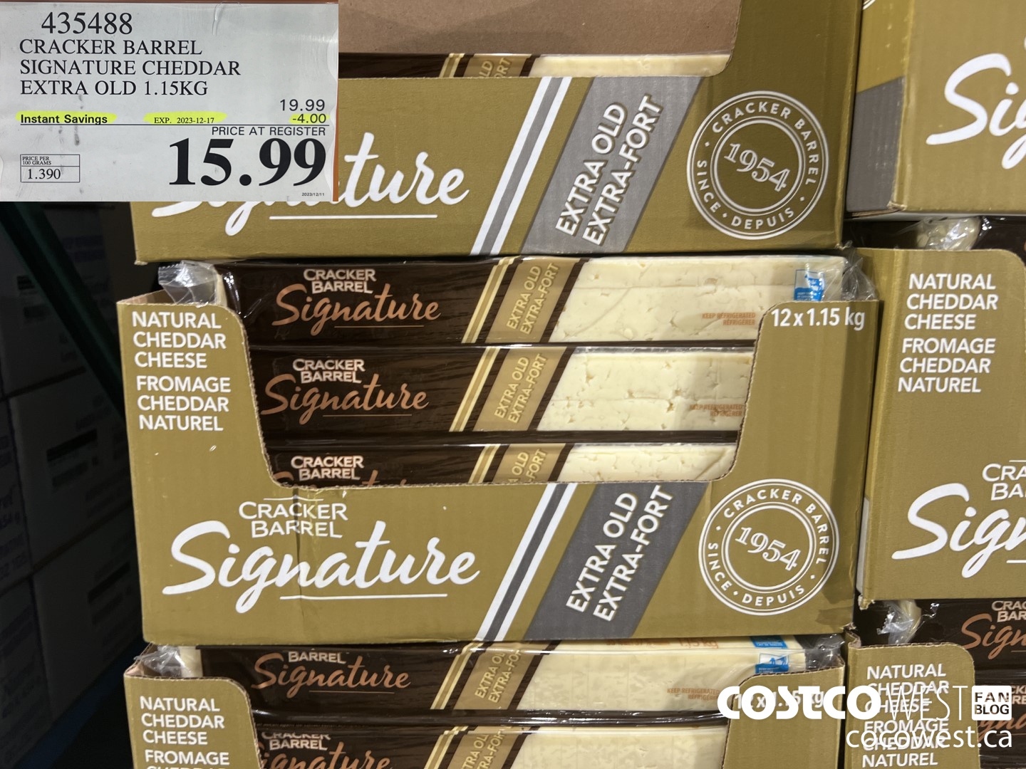 435488 KRAFT EXTRA OLD CHEDDAR 1.15 KG ($4.00 INSTANT SAVINGS EXPIRES ON 2023-12-17) $15.99