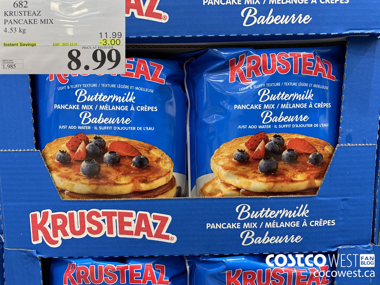 682 KRUSTEAZ PANCAKE MIX 4.53 kg ($3.00 INSTANT SAVINGS EXPIRES ON 2023-12-31) $8.99