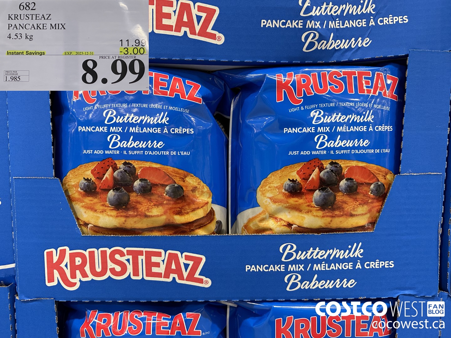 682 KRUSTEAZ PANCAKE MIX 4.53 kg ($3.00 INSTANT SAVINGS EXPIRES ON 2023-12-31) $8.99