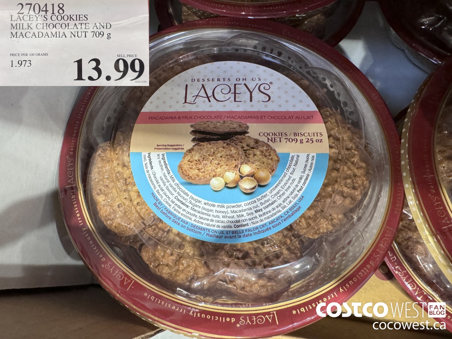 270418 LACEY'S COOKIES MILK CHOCOLATE AND MACADAMIA NUT 709G $13.99