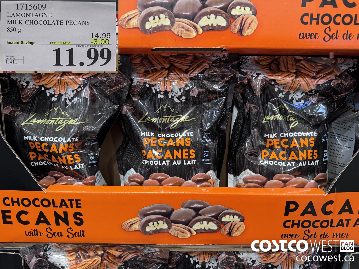 1715609 LAMONTAGNE MILK CHOCOLATE PECANS 850 G ($3.00 INSTANT SAVINGS EXPIRES ON 2023-12-31) $11.99