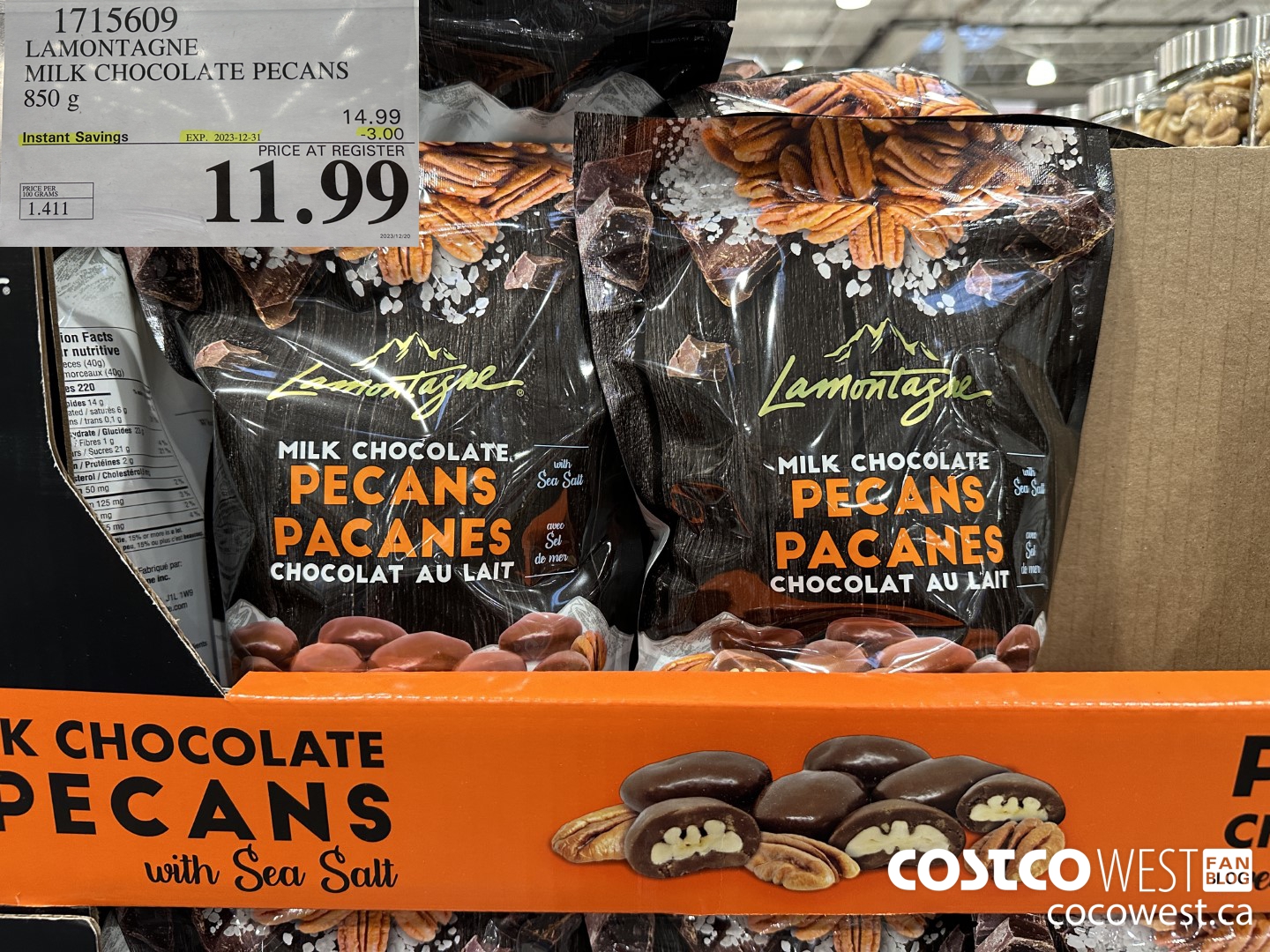 1715609 LAMONTAGNE MILK CHOCOLATE PECANS 850 G ($3.00 INSTANT SAVINGS EXPIRES ON 2023-12-31) $11.99