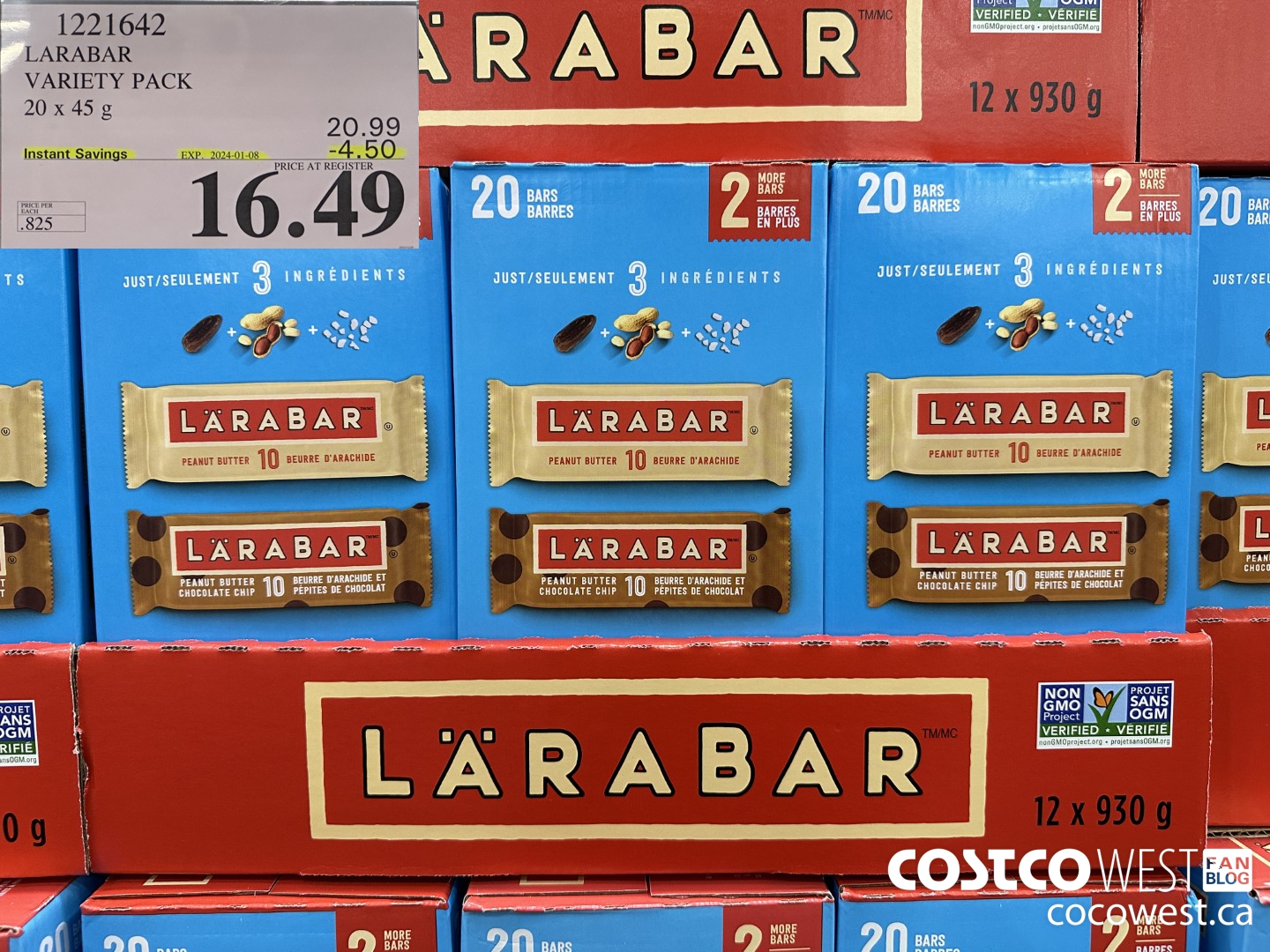 1221642 LARABAR VARIETY PACK 20 x 45 g ($4.50 INSTANT SAVINGS EXPIRES ON 2024-01-08) $16.49
