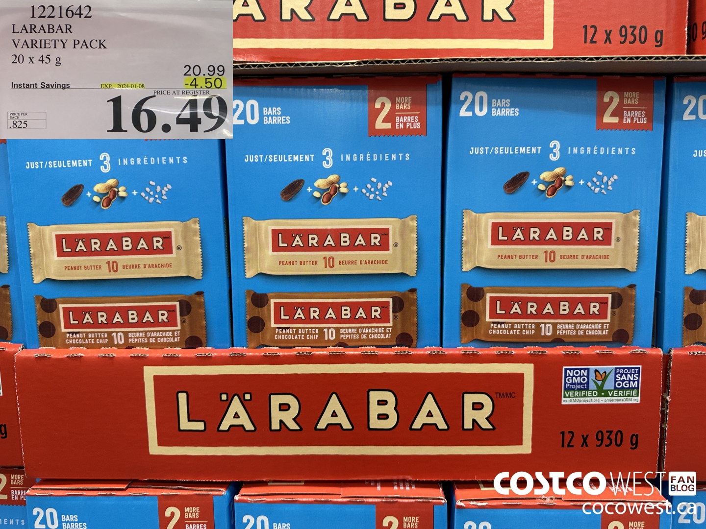 1221642 LARABAR VARIETY PACK 20 x 45 g ($4.50 INSTANT SAVINGS EXPIRES ON 2024-01-08) $16.49