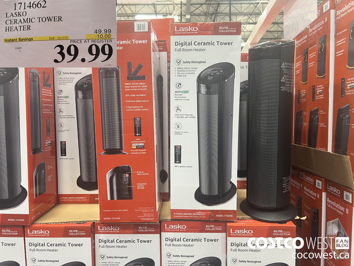 1714662 LASKO CERAMIC TOWER HEATER ($10.00 INSTANT SAVINGS EXPIRES ON 2023-12-17) $39.99