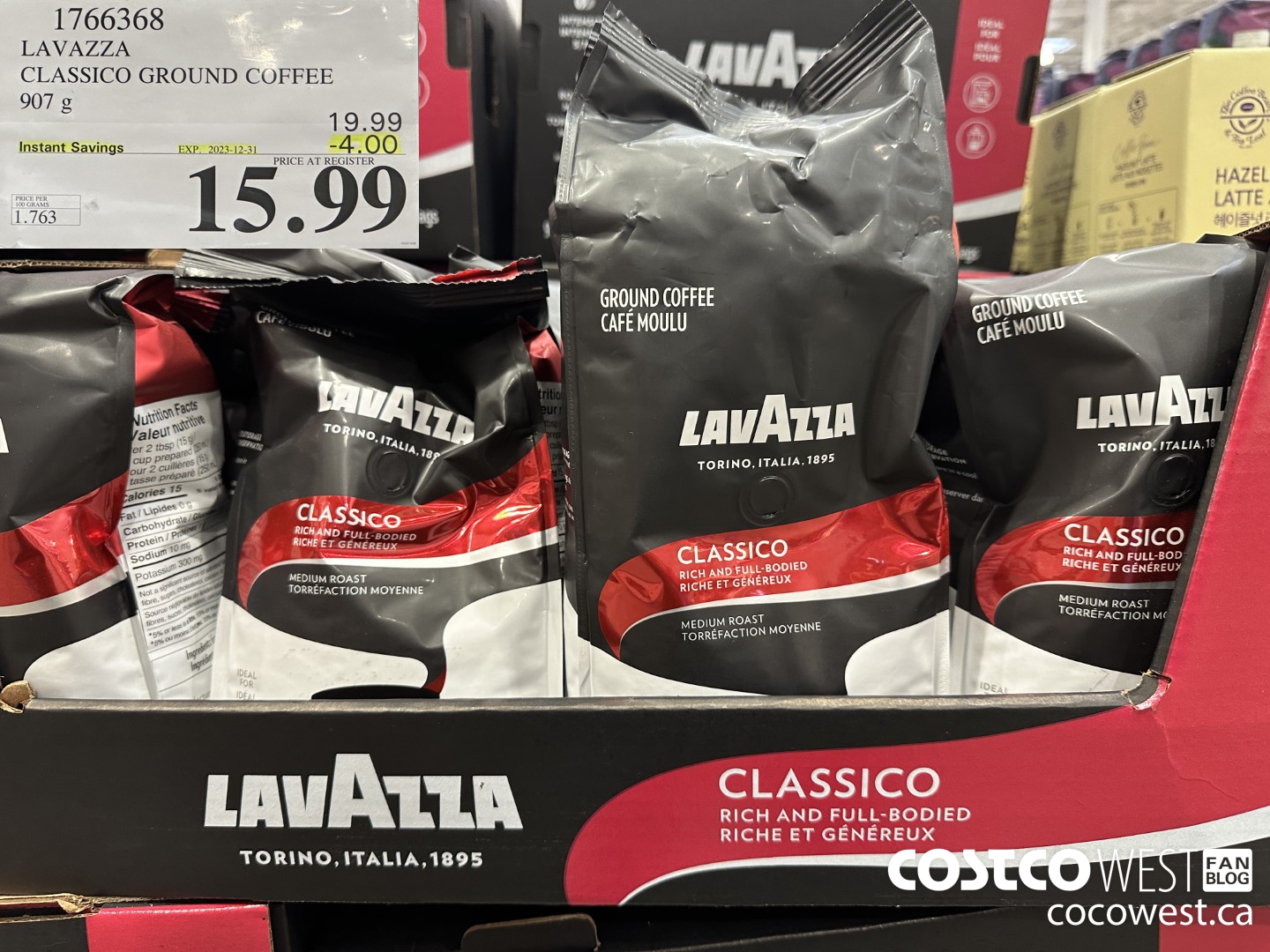 1766368 LAVAZZA CLASSICO GROUND COFFEE 907G ($4.00 INSTANT SAVINGS EXPIRES ON 2023-12-31) $15.99