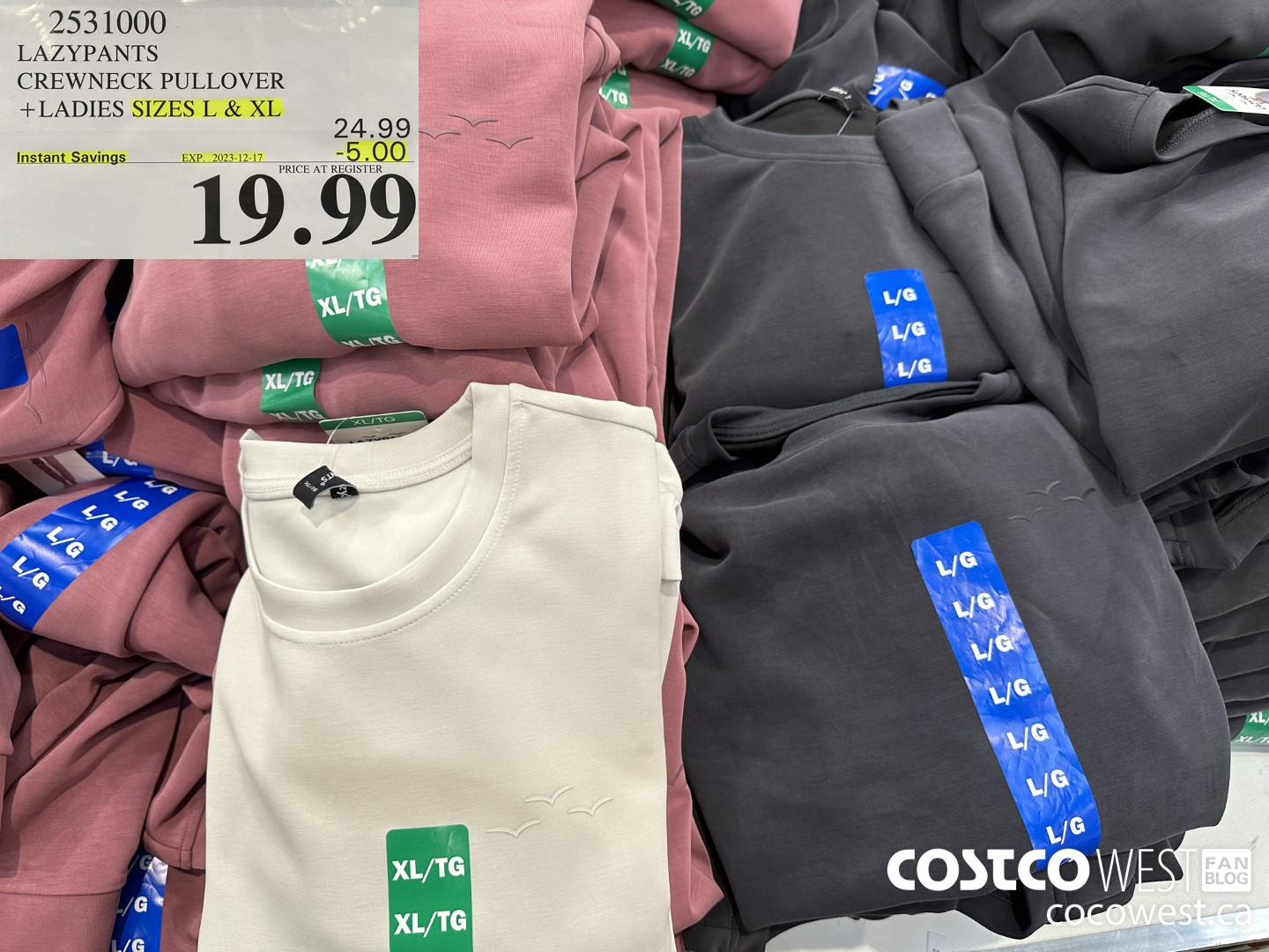 2531000 LAZYPANTS CREWNECK PULLOVER LADIES SIZES L & XL ($5.00 INSTANT SAVINGS EXPIRES ON 2023-12-17) $19.99