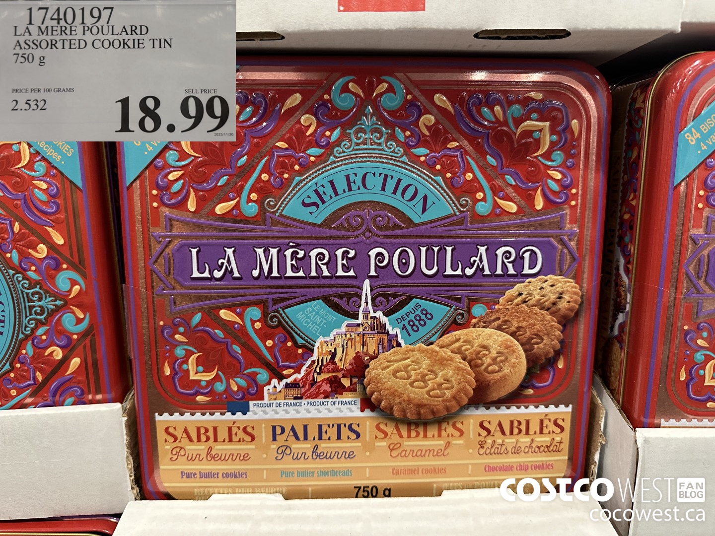 1740197 LA MERE POULARD ASSORTED COOKIE TIN 750G $18.99