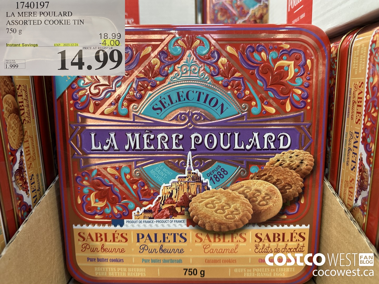 1740197 LA MERE POULARD ASSORTED COOKIE TIN 750G ($4.00 INSTANT SAVINGS EXPIRES ON 2023-12-24) $14.99