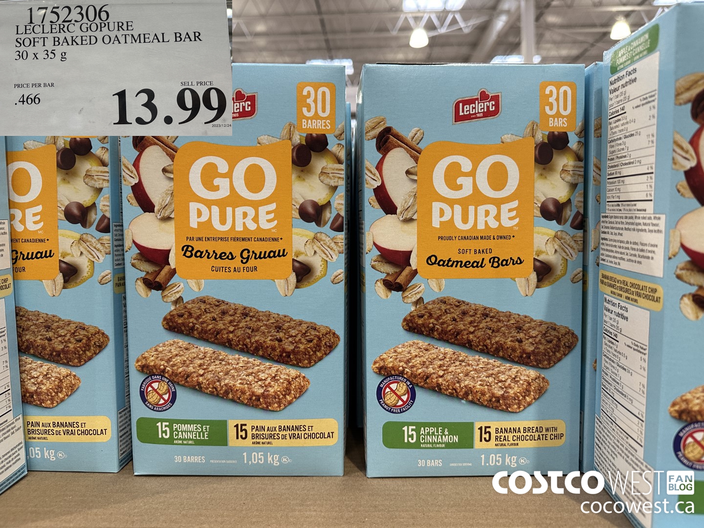 1752306 LECLERC GOPURE _ SOFT BAKED OATMEAL BAR 80 x 35 g $13.99