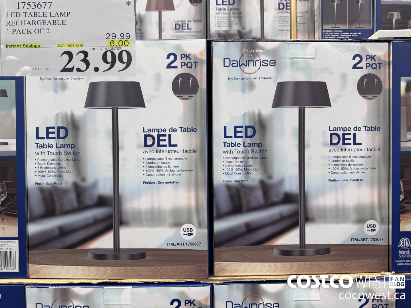 1753677 LED TABLE LAMP RECHARGEABLE PACK OF 2 ($6.00 INSTANT SAVINGS EXPIRES ON 2023-12-03) $23.99