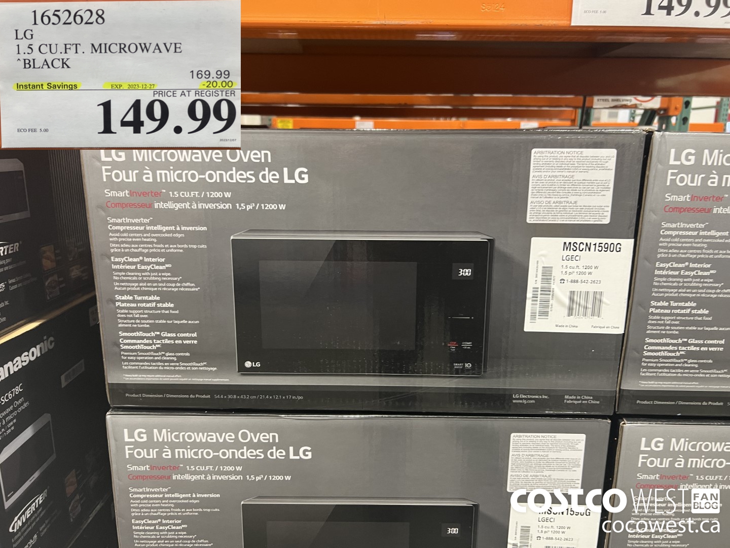 1652628 LG 1.5 CU. FT. MICROWAVE BLACK ($20.00 INSTANT SAVINGS EXPIRES ON 2023-12-27) $149.99