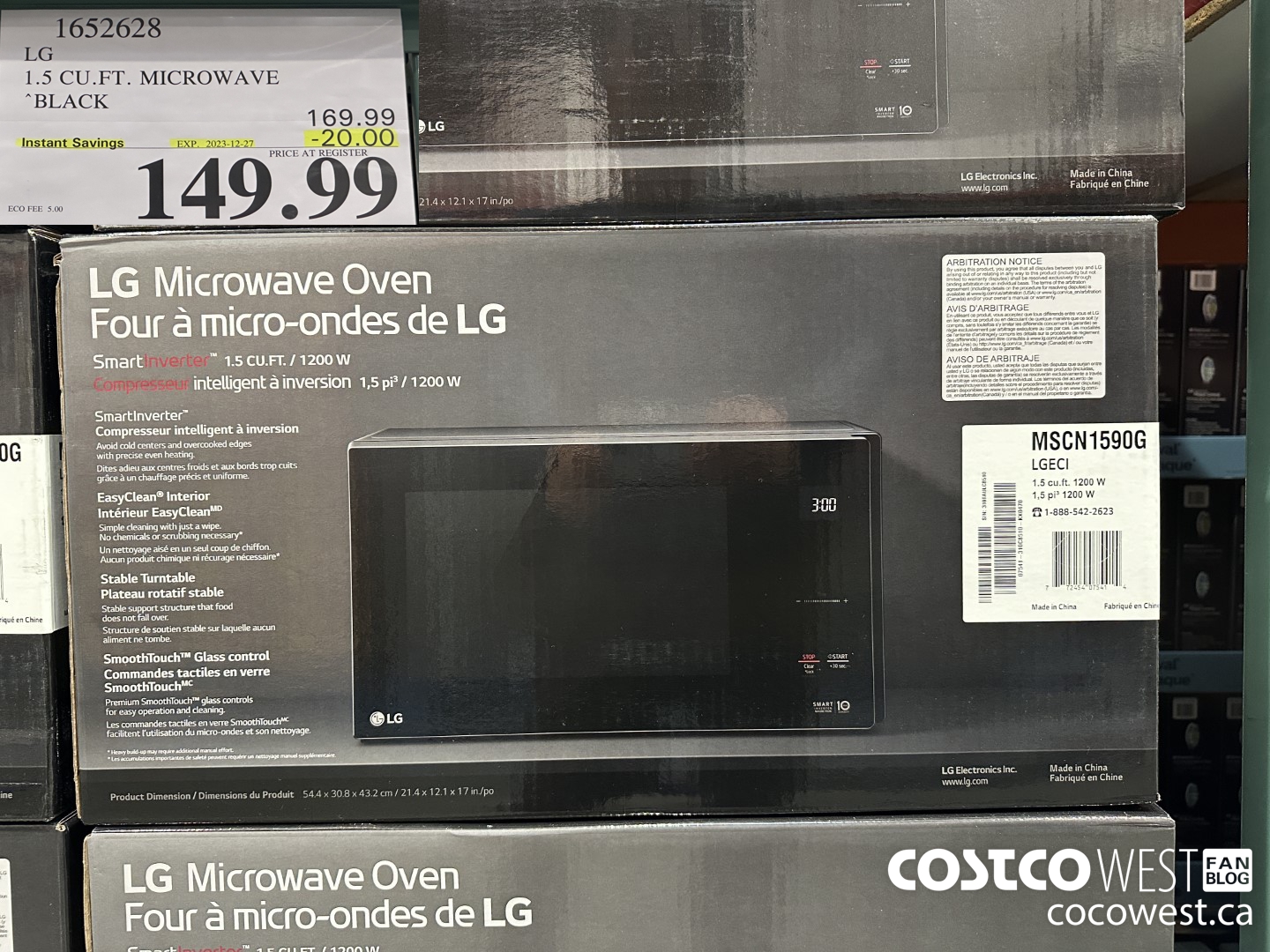 1652628 LG 1.5 CU. FT. MICROWAVE BLACK ($20.00 INSTANT SAVINGS EXPIRES ON 2023-12-27) $149.99