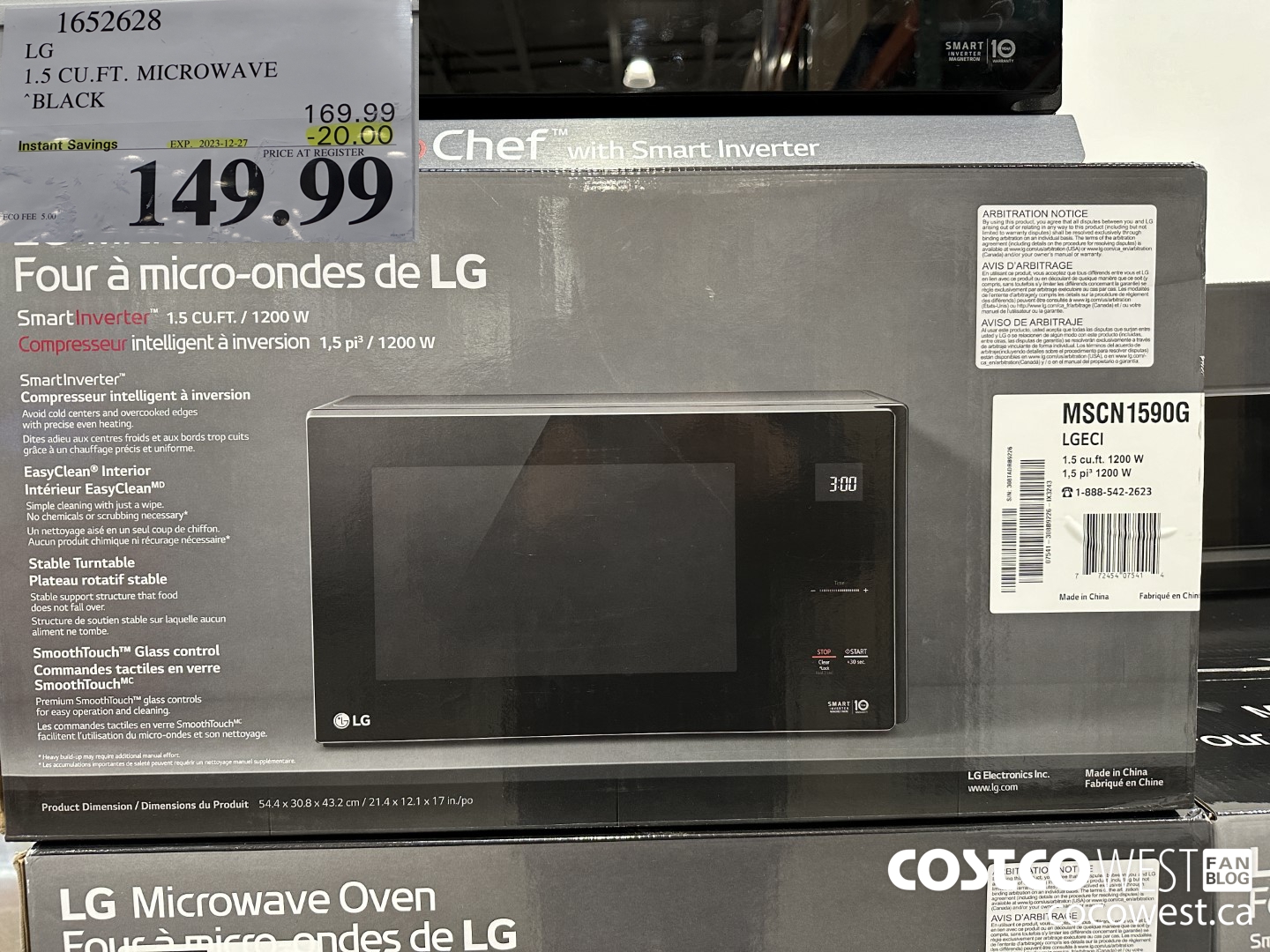 1652628 LG 1.5 CU. FT. MICROWAVE BLACK ($20.00 INSTANT SAVINGS EXPIRES ON 2023-12-27) $149.99