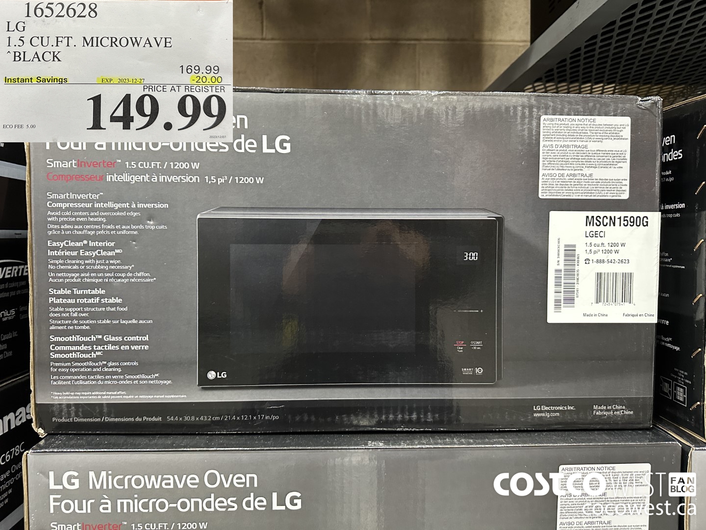 1652628 LG 1.5 CU. FT. MICROWAVE BLACK ($20.00 INSTANT SAVINGS EXPIRES ON 2023-12-27) $149.99