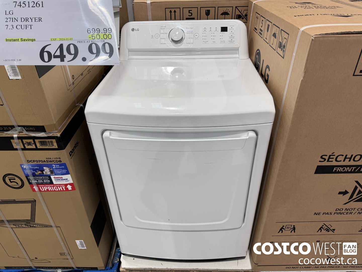 7451261 LG 27IN 7.3 CU. FT DRYER ($50.00 INSTANT SAVINGS EXPIRES ON 2024-01-03) $649.99