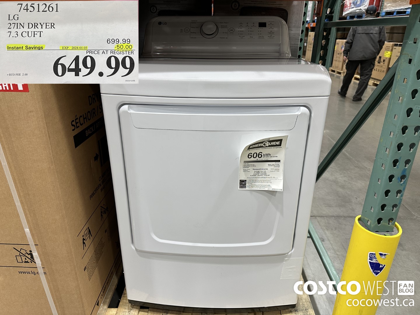 7451261 LG 27IN 7.3 CU. FT DRYER ($50.00 INSTANT SAVINGS EXPIRES ON 2024-01-03) $649.99