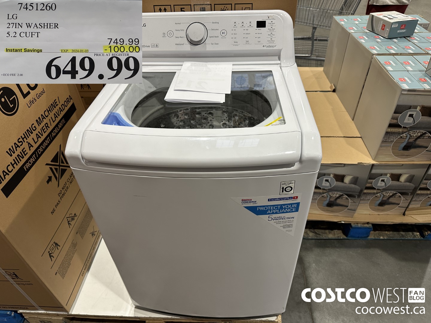 7451260 LG 27IN WASHER 5.2 CUFT ($100.00 INSTANT SAVINGS EXPIRES ON 2024-01-03) $649.99