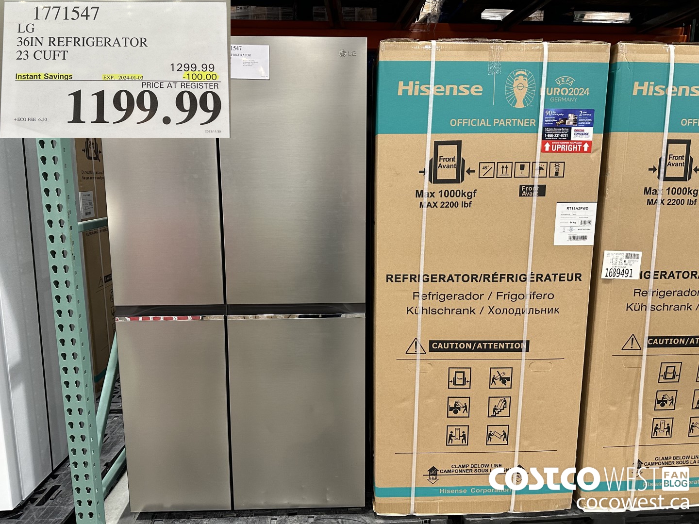 1771547 LG 36IN REFRIGERATOR 23 CUFT ($100.00 INSTANT SAVINGS EXPIRES ON 2024-01-03) $1199.99